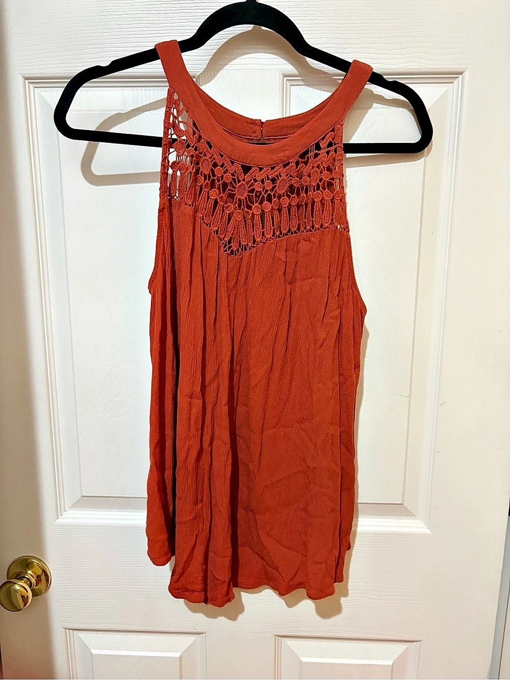 Torrid Crinkle Gauze Crochet Detail Halter Tank Orange Size 0